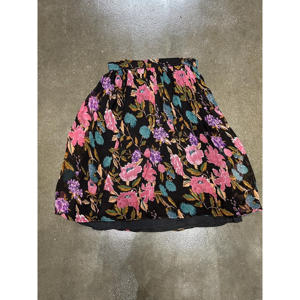 Vintage Express Skirt Womens Medium Black Floral Pleated Midi Boho‎ Rayon 90s